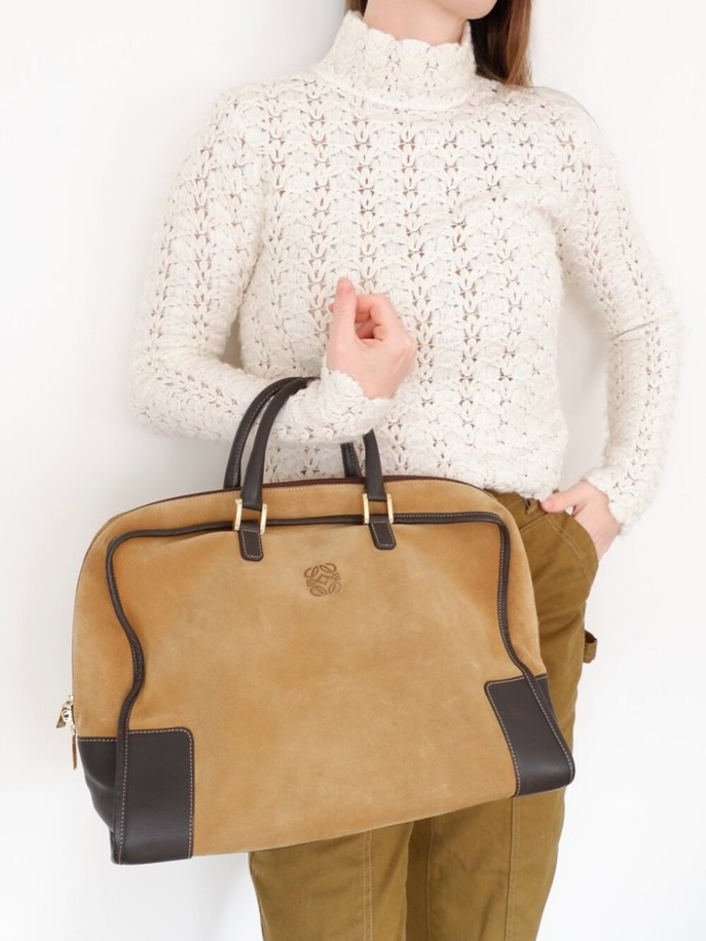 Authentic Preowned Loewe Brown Suede Large Amazona Handbag